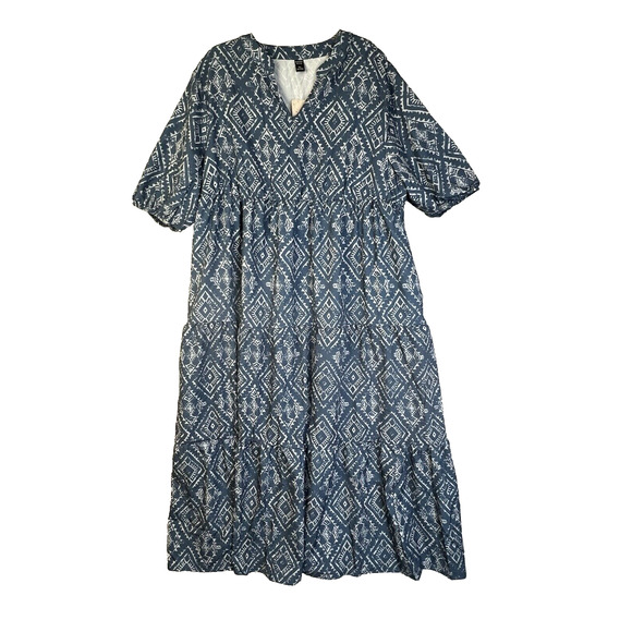 Emma Rose Peasant Dress Women's 3XL Blue Graphic Cottagecore Tiered Boho Maxi - Picture 11 of 11